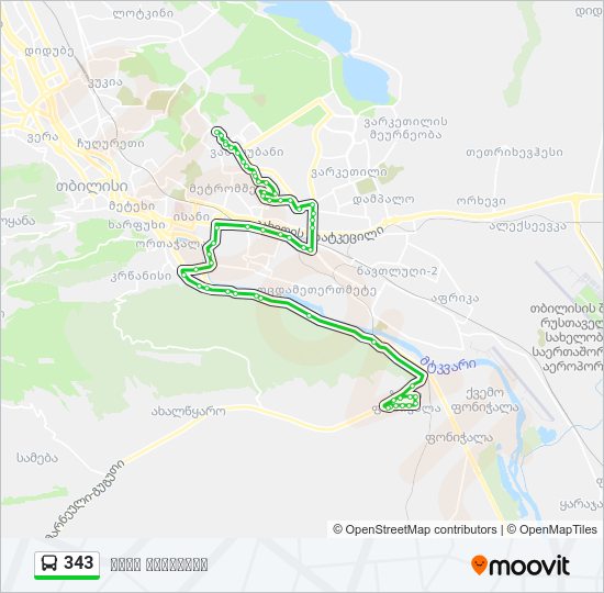343 ავტობუსი ხაზის რუკა