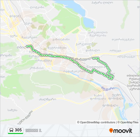 305 ავტობუსი ხაზის რუკა