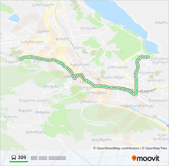 309 ავტობუსი ხაზის რუკა