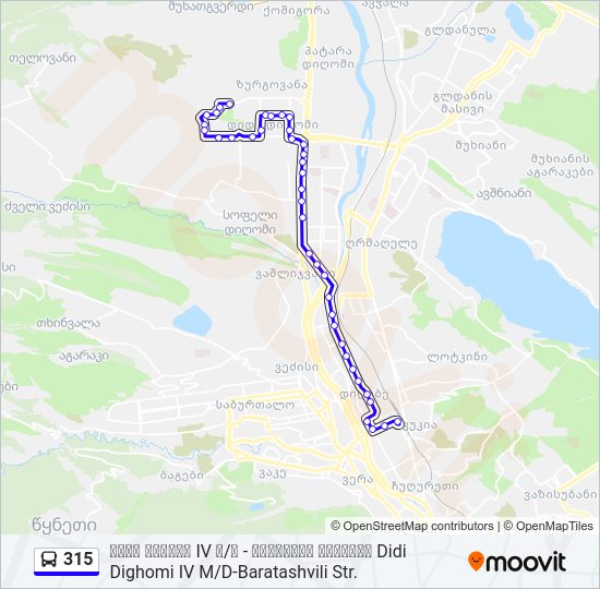 315 ავტობუსი ხაზის რუკა