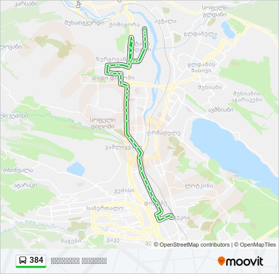 384 ავტობუსი ხაზის რუკა