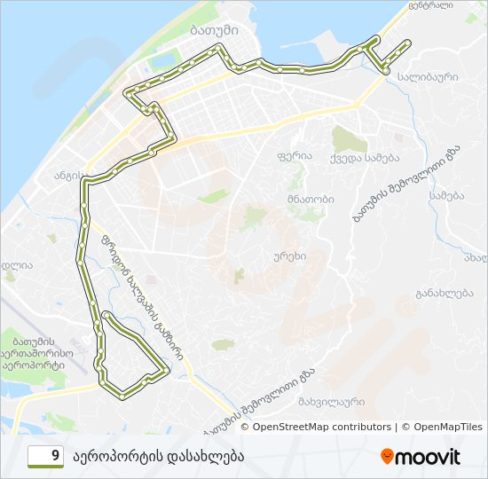 9 ავტობუსი ხაზის რუკა
