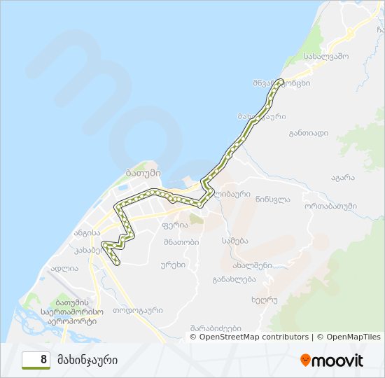 8 ავტობუსი ხაზის რუკა