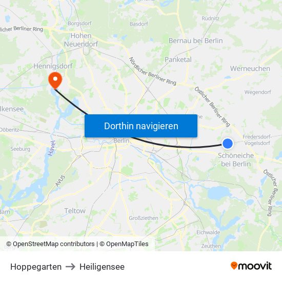 Hoppegarten to Heiligensee map