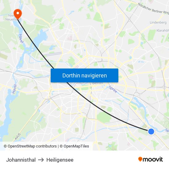 Johannisthal to Heiligensee map