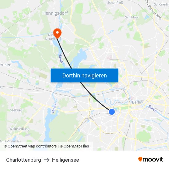 Charlottenburg to Heiligensee map