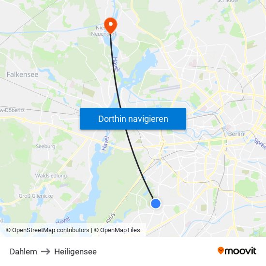 Dahlem to Heiligensee map