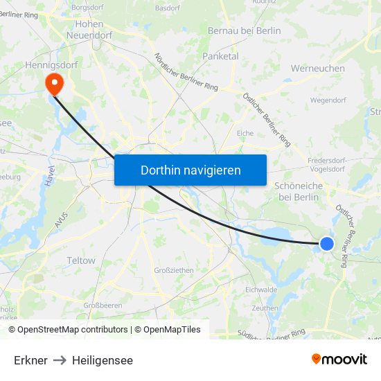Erkner to Heiligensee map