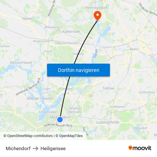 Michendorf to Heiligensee map