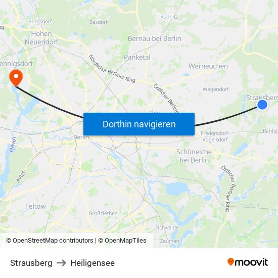 Strausberg to Heiligensee map