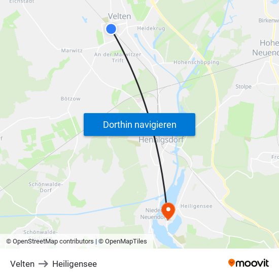 Velten to Heiligensee map