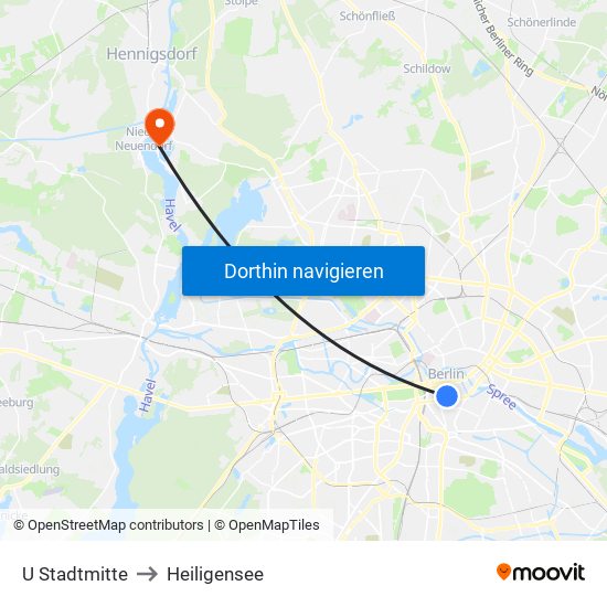 U Stadtmitte to Heiligensee map