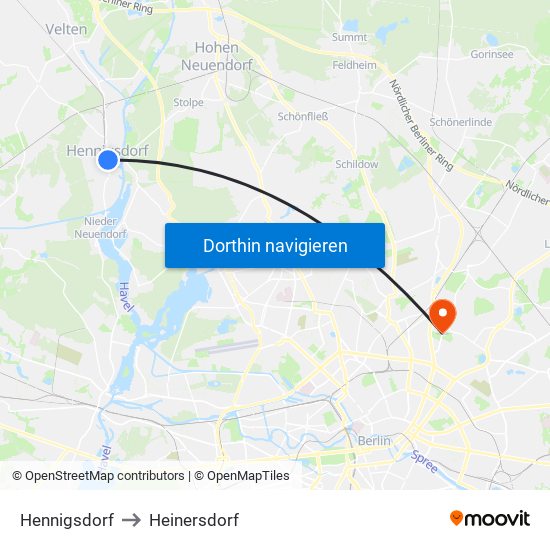 Hennigsdorf to Heinersdorf map