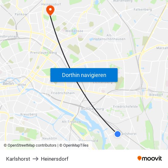 Karlshorst to Heinersdorf map