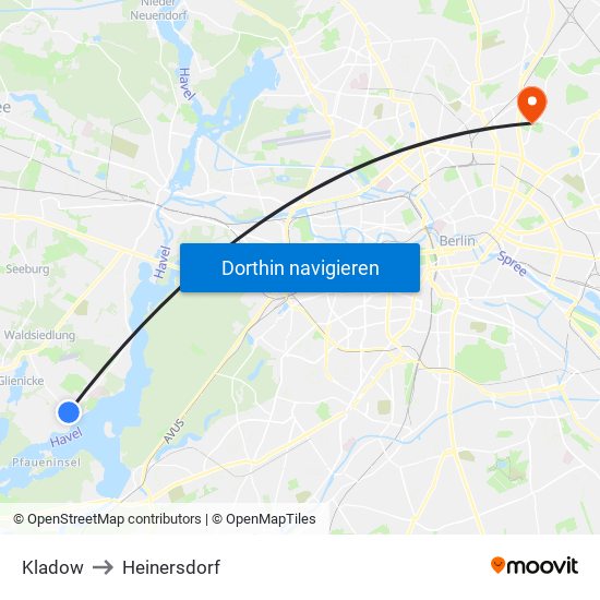 Kladow to Heinersdorf map