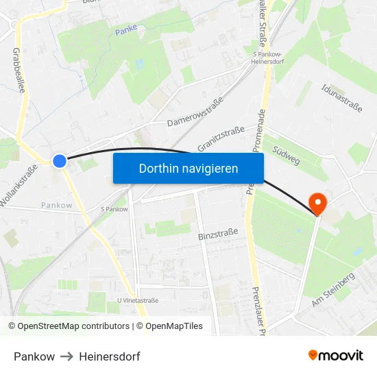 Pankow to Heinersdorf map