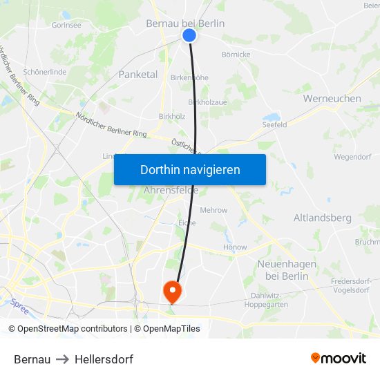 Bernau to Hellersdorf map