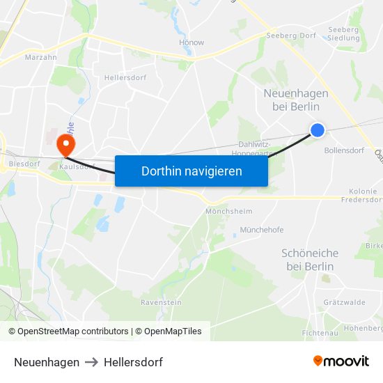 Neuenhagen to Hellersdorf map