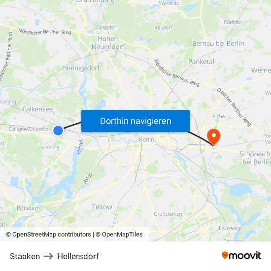 Staaken to Hellersdorf map