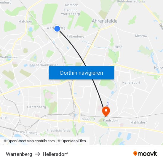 Wartenberg to Hellersdorf map