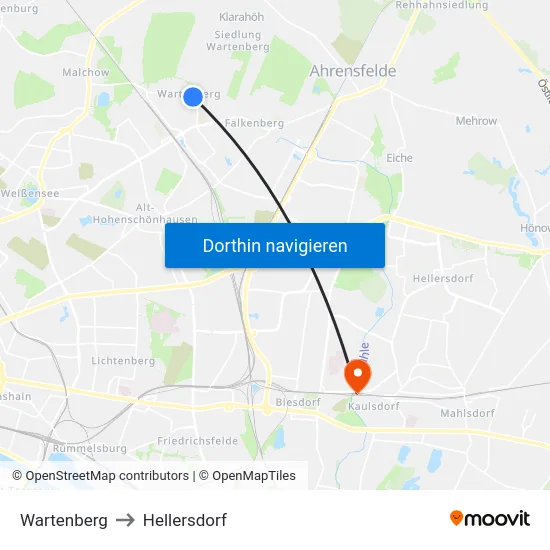 Wartenberg to Hellersdorf map