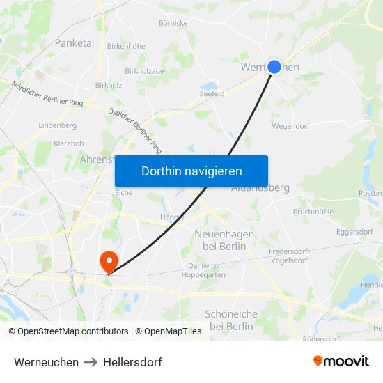 Werneuchen to Hellersdorf map