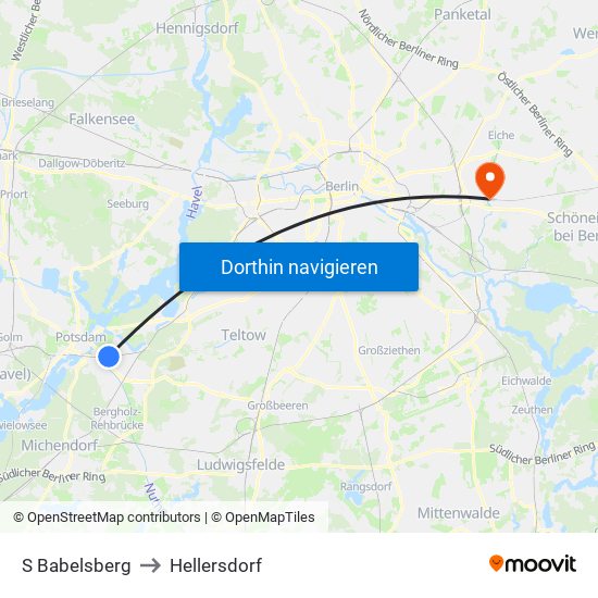 S Babelsberg to Hellersdorf map