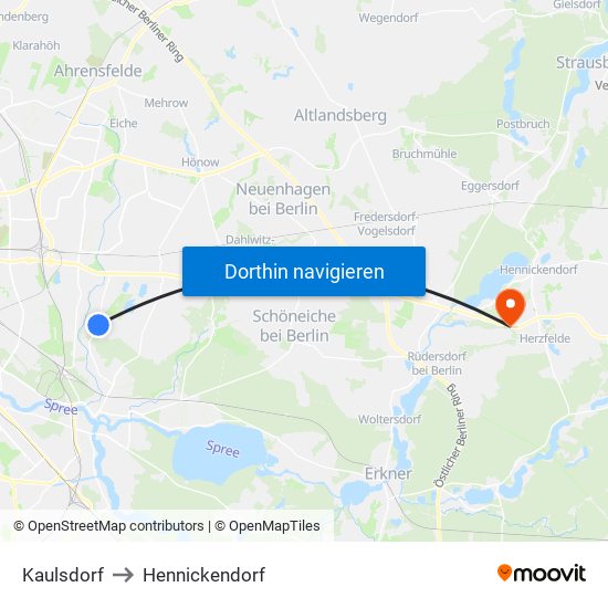 Kaulsdorf to Hennickendorf map