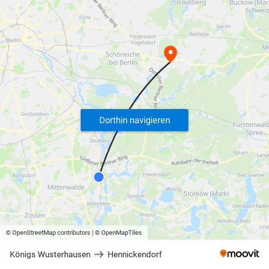 Königs Wusterhausen to Hennickendorf map