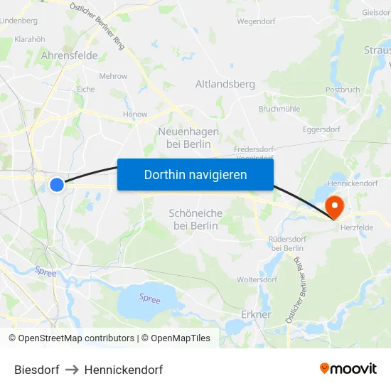 Biesdorf to Hennickendorf map