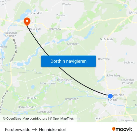 Fürstenwalde to Hennickendorf map