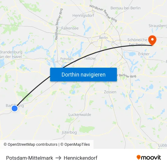 Potsdam-Mittelmark to Hennickendorf map