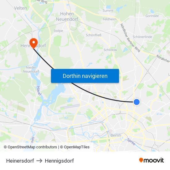Heinersdorf to Hennigsdorf map