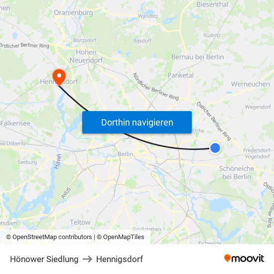 Hönower Siedlung to Hennigsdorf map