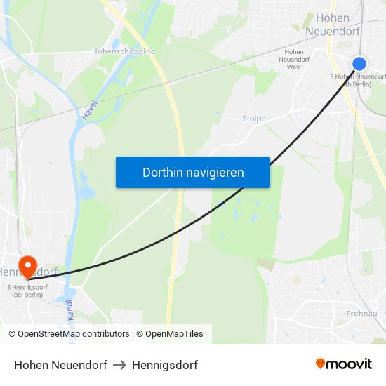 Hohen Neuendorf to Hennigsdorf map