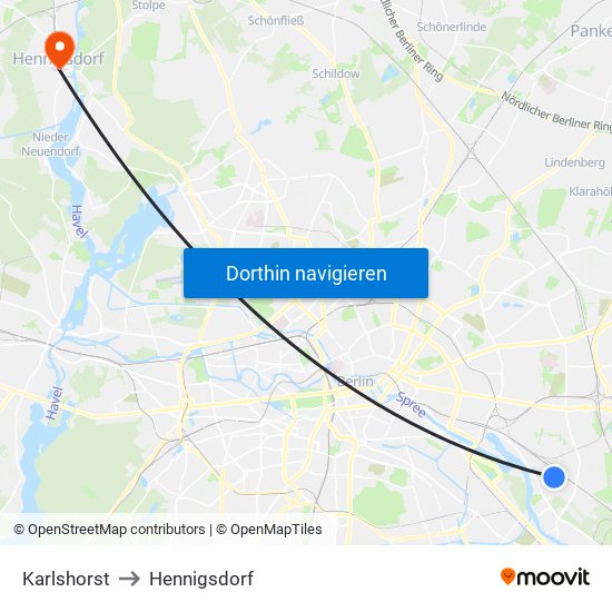 Karlshorst to Hennigsdorf map