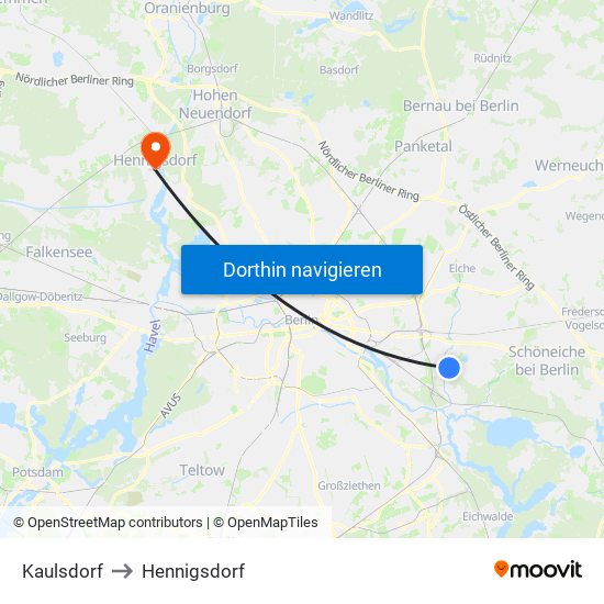 Kaulsdorf to Hennigsdorf map