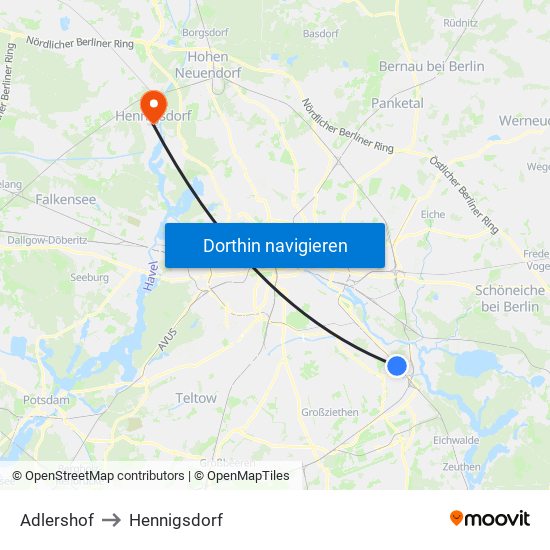 Adlershof to Hennigsdorf map