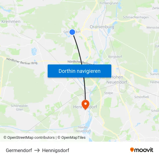 Germendorf to Hennigsdorf map