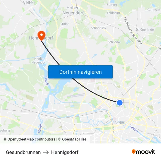 Gesundbrunnen to Hennigsdorf map