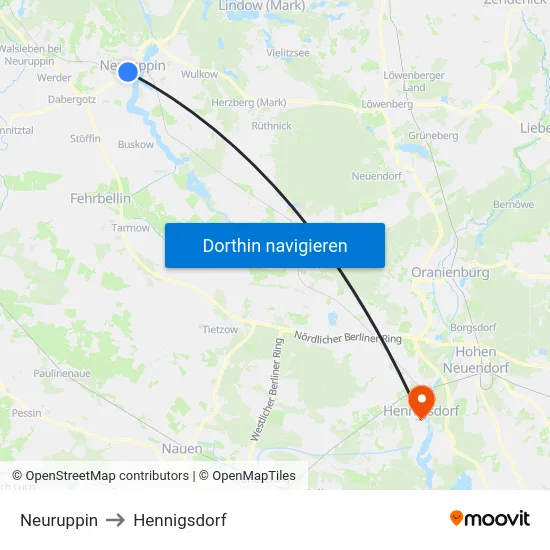 Neuruppin to Hennigsdorf map