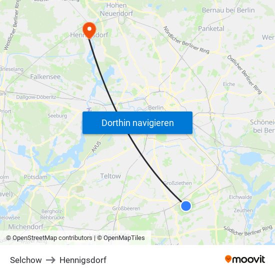 Selchow to Hennigsdorf map