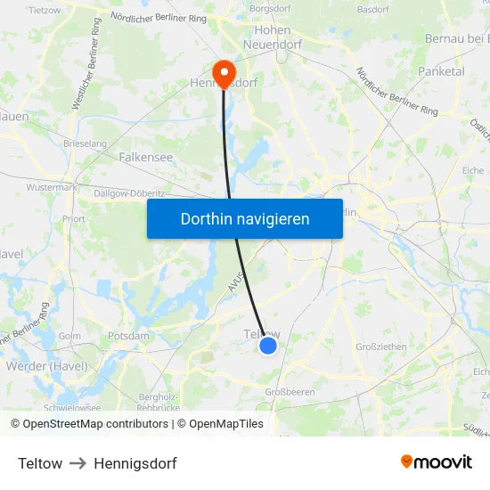 Teltow to Hennigsdorf map