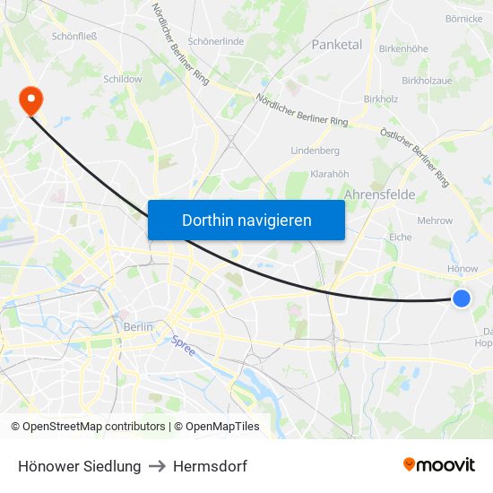 Hönower Siedlung to Hermsdorf map