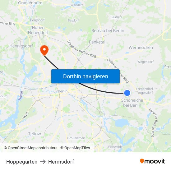 Hoppegarten to Hermsdorf map