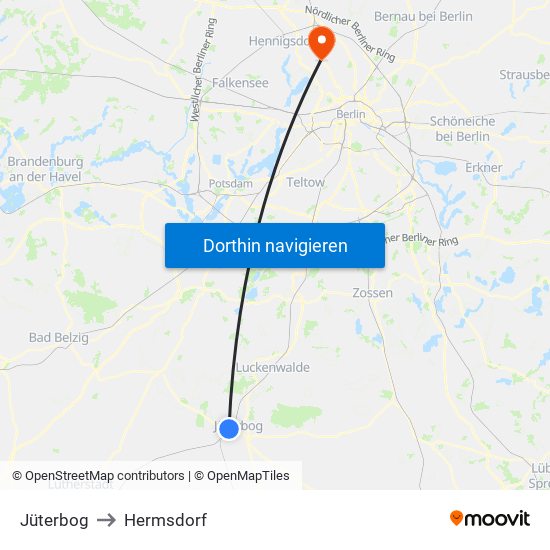 Jüterbog to Hermsdorf map