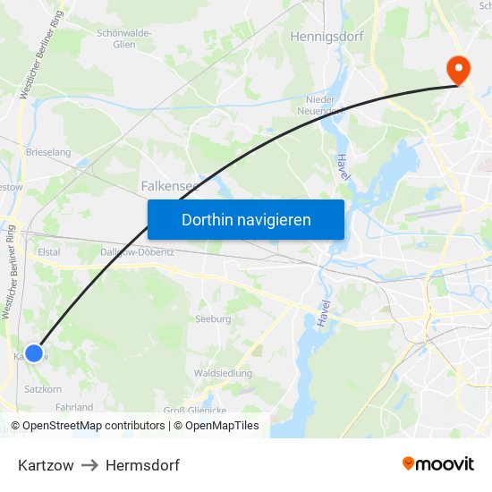 Kartzow to Hermsdorf map