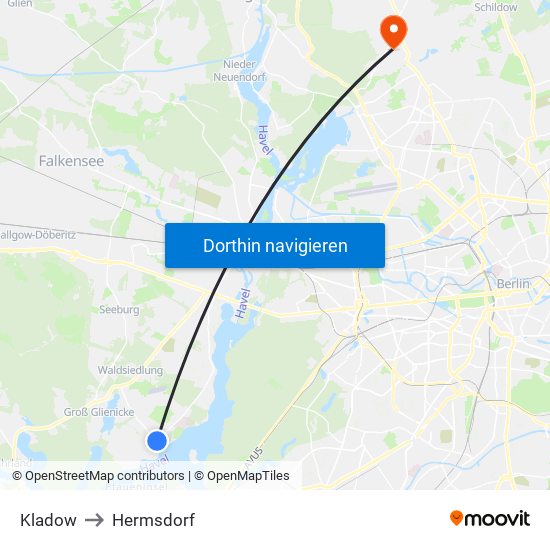 Kladow to Hermsdorf map