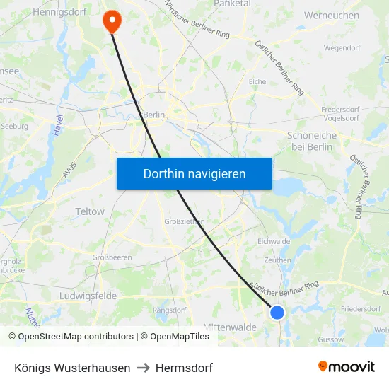 Königs Wusterhausen to Hermsdorf map