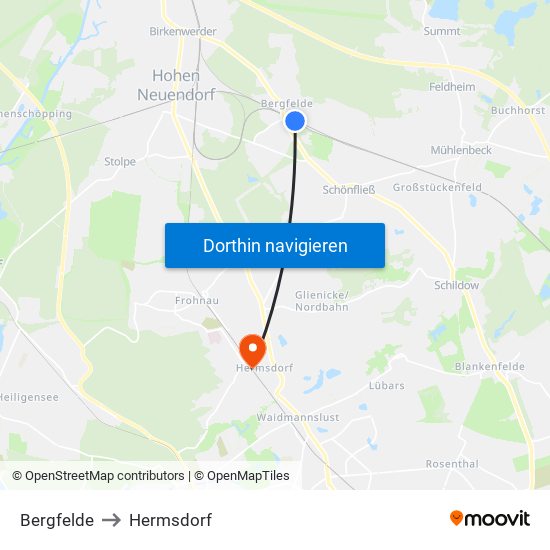 Bergfelde to Hermsdorf map